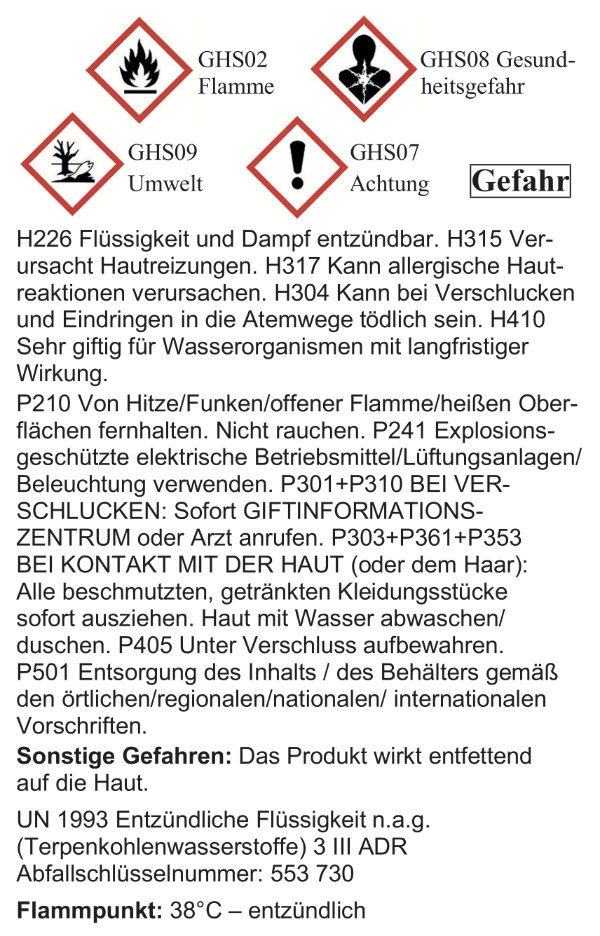 Orangenschalenöl Gefahrenhinweise